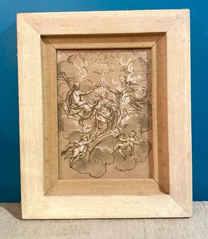 Framed ANTIQUE 1890-1920 CORONATION of the VIRGIN Renaissance Study Lithograph