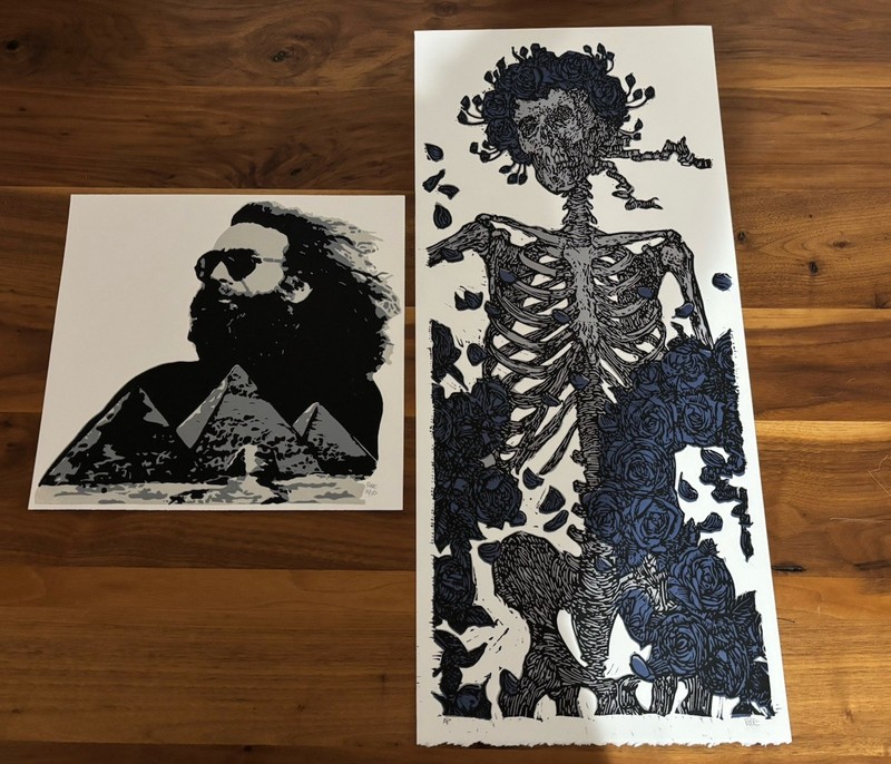Jon Rose Signed Numbered Print Set – Skeleton roses Bertha Jerry Garcia
