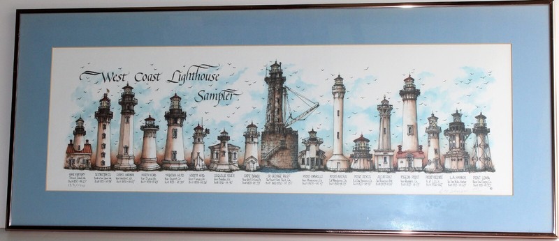 BEV SCHREIBER 1948-2014 LITHOGRAPH SIGNED NUMBERED WEST COAST LIGHTHOUSE SAMPLER