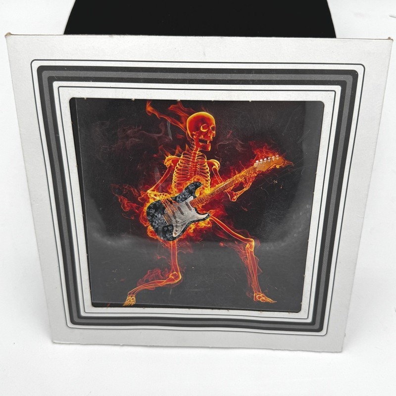 Skeleton Playing Guitar Flames Graphic Print Square Art Wall Decor