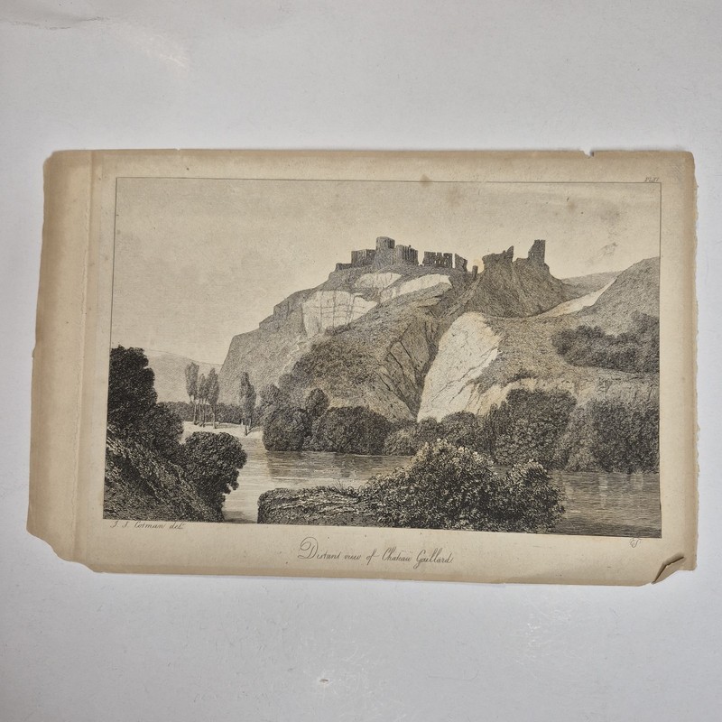 Antique Château Gaillard Etching Print J.S. Cotman French Castle Landscape 1822