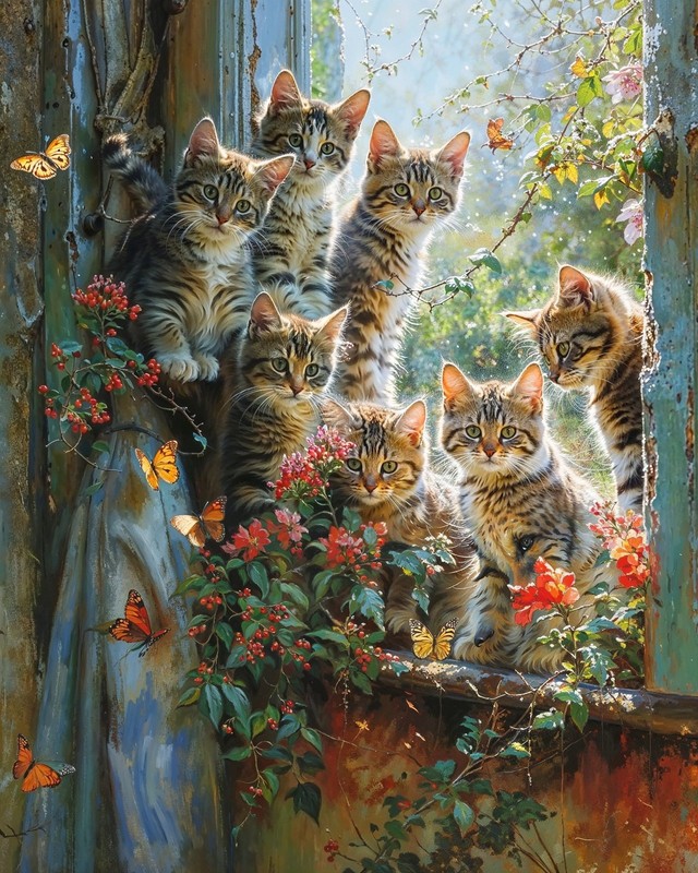 8×10 Art Print Kittens Painting Window – 21700926