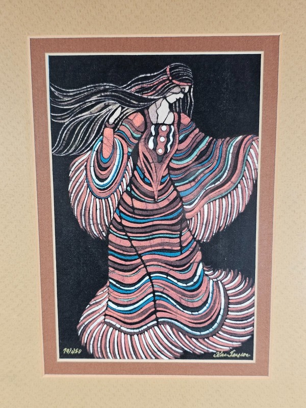 Kae Taylor Signed Limited Edition Batik Print Triptych Native American Art 30x10 gallery