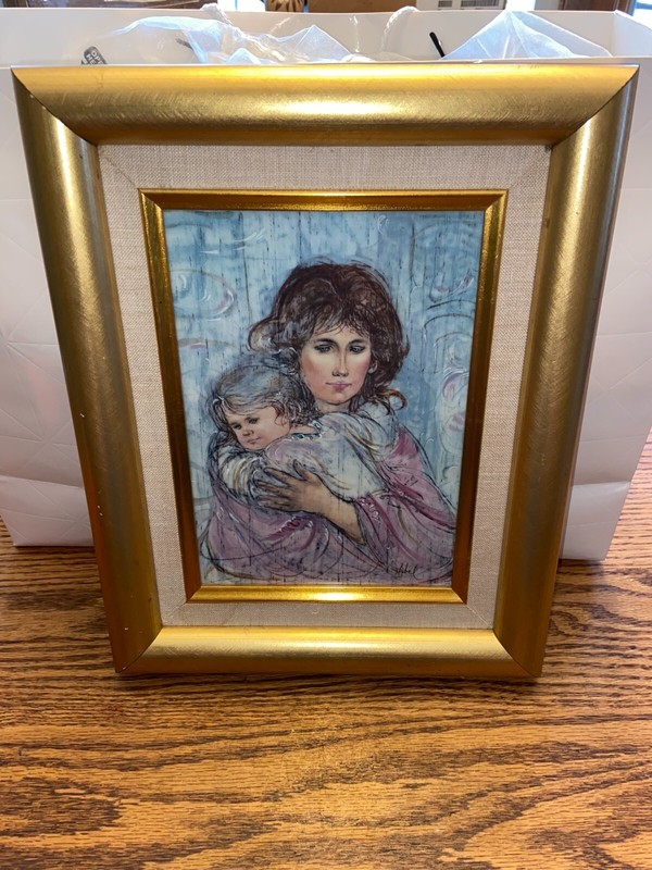 Edna Hibel Numbered On Tile West Germany Fleeting Moment Framed 755 of 1000
