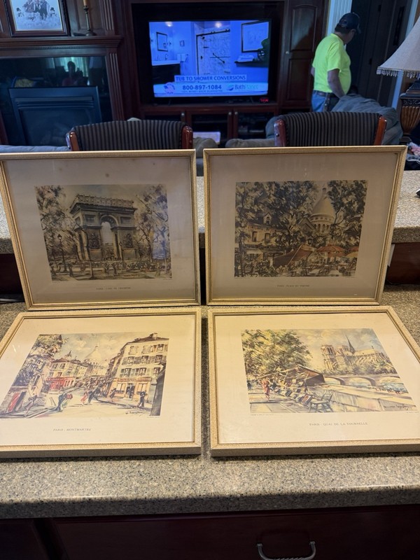 Maurice Leglon Set of 4 Matted & Framed Paris Landmark Cityscape Prints
