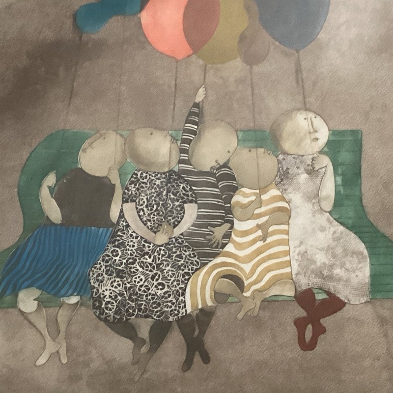 Ltd Edition 132/150 Litho., G. Boulanger, Children Sitting W. Balloons, Signed gallery