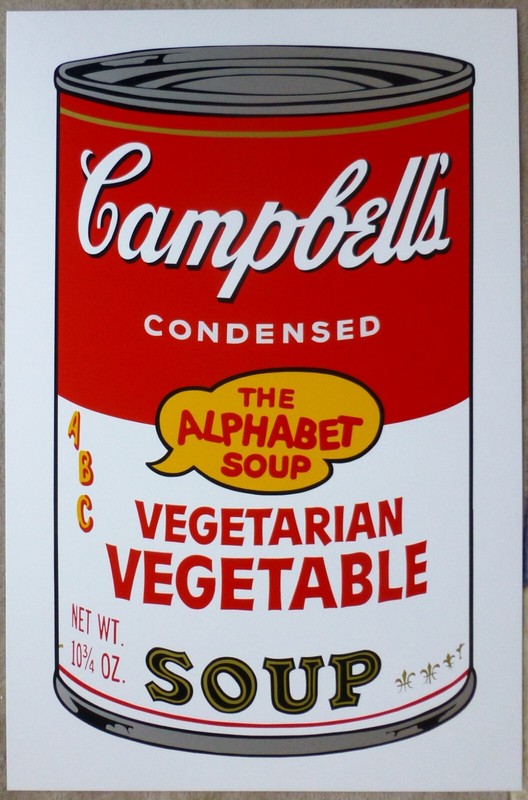 ANDY WARHOL CAMPBELLS' VEGETARIAN VEGETABLE ALPHABET SOUP Can SUNDAY B.MORNING gallery