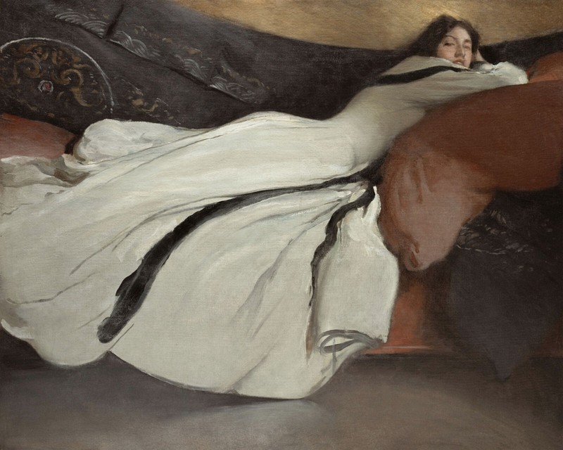 1800s Portrait of Woman on Couch Painting Giclee Print on Fine Art Paper
