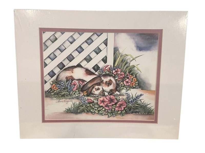 Laurie Korsgaden Bunny Rabbits Matted Print 11” x 14” New
