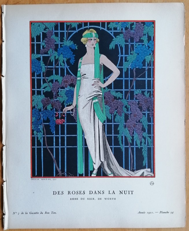 Art Deco Gazette de Bon Ton Pochoir Roses dans la nuit by G. Barbier – 1920*