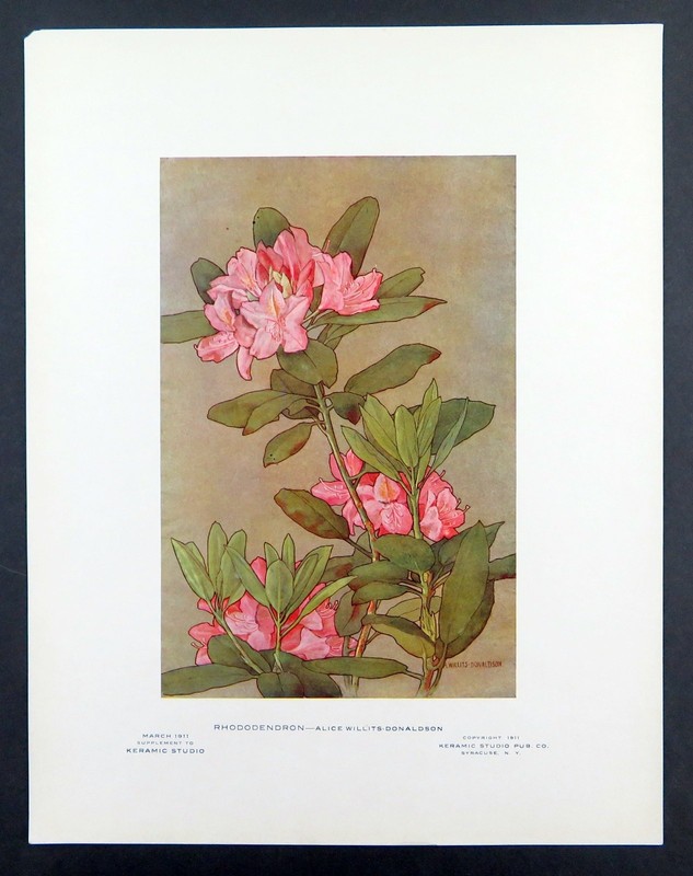 Vintage Floral Print, Pink Rhododendron, Keramic Studio 1911 botanical art 13x10 gallery