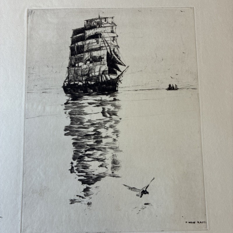 Philip Kappel Etching “In the Caribbean» Sailboat