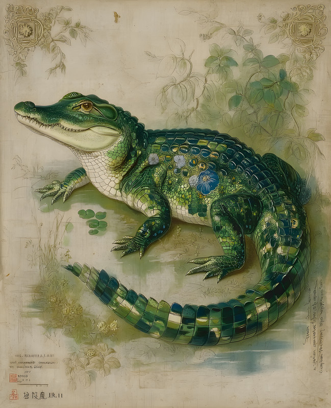 8×10 Green Alligator Vintage Inspired Botanical Study Art Print – 532996948