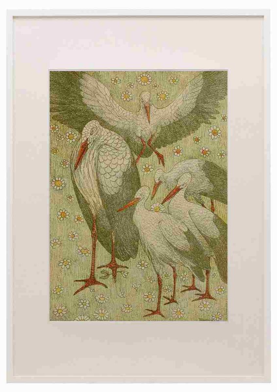 Van Hoytema Theo 1863 1917 Die Kunst 1901 Stork Family A3 A4 Framed Print Pictu