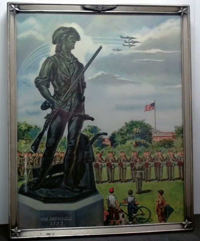 Minuteman 1775 Lithograph & Silver Military Wings Frame