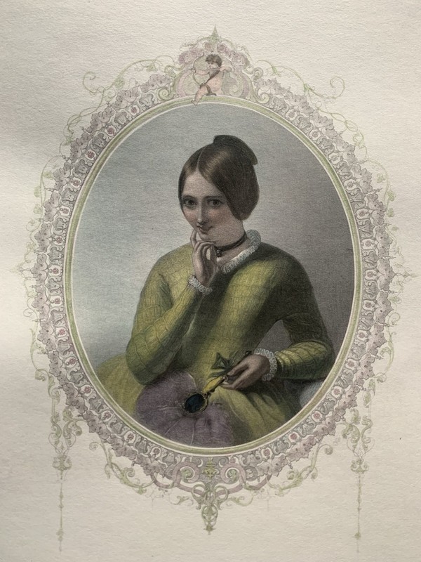 Antique Victorian Romantic Poetry Engraving Theresa Hand Coloured c1853