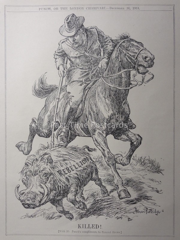 WW1 REBELLION – KILLED – COMPLIMENTS TO GEN BOTHA 16th Dec 1914 Punch Cartoon