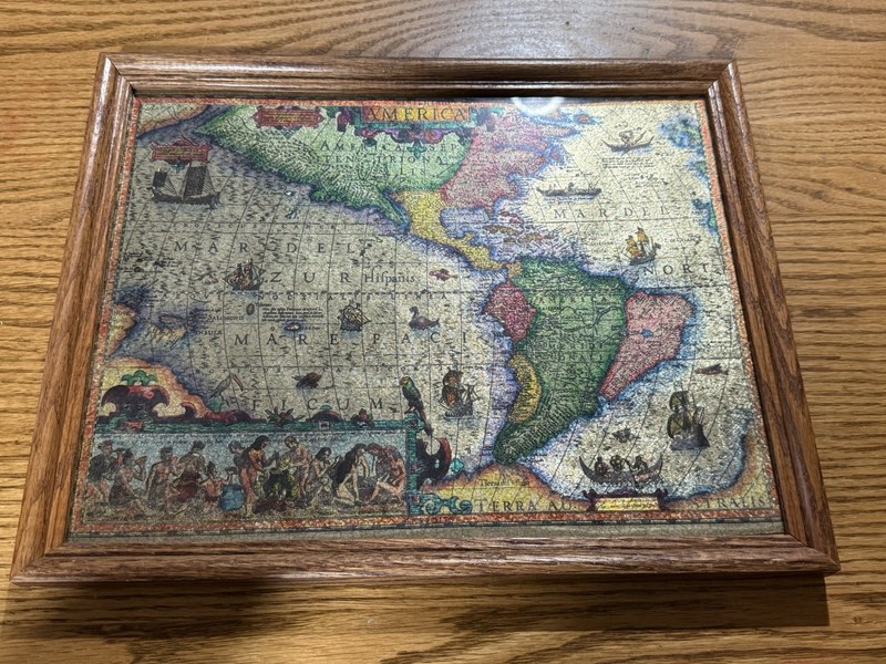 Framed Vintage Map of The Americas Wall Art 12×15 Decorative Old World Print