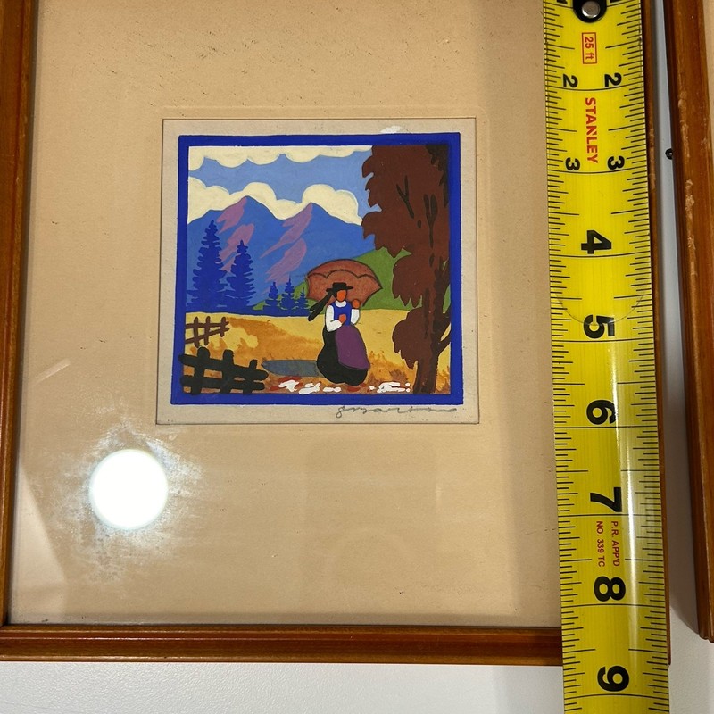 4 Antique Woodcut Paintings G. Barton Holiday Neighborly Talk Swiss Lake Set gallery