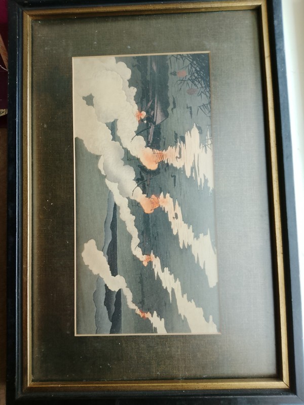 Rarely Seen Vtg Ohara Koson art. «Cormorant Fishing at Night» Est early 20th