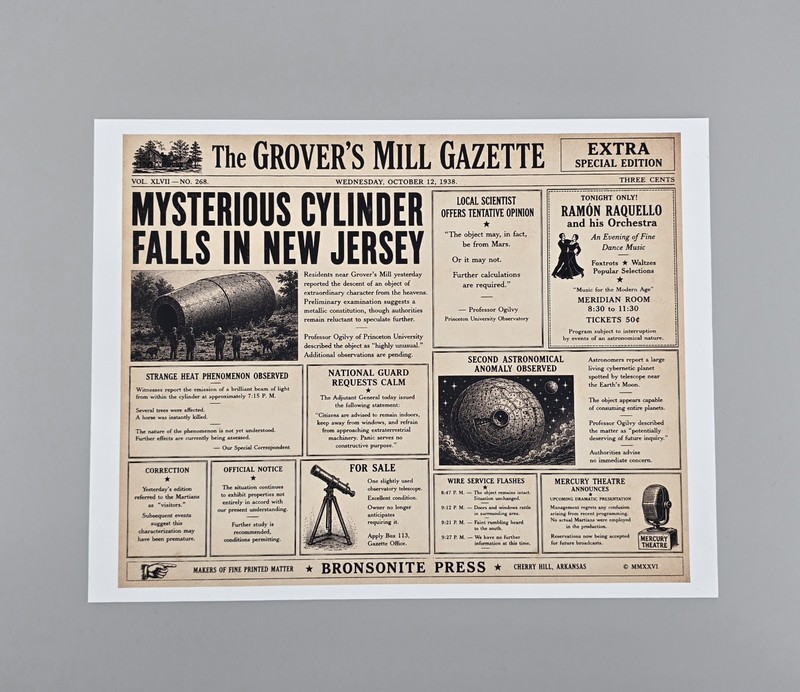 War of the Worlds Grover’s Mill Gazette 1938 Newspaper Style 8×10 Art Print