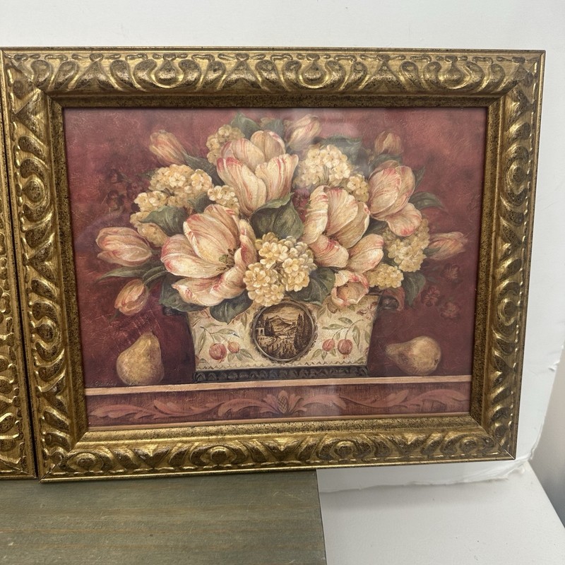 Set 2 Vintage Framed Floral Still Life Prints Gold Ornate Frame Wall Art Gallery gallery