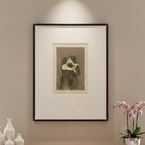 Signed Original 1930 Raphael Soyer Drawing "Kiss" (Framed, Matted) gallery