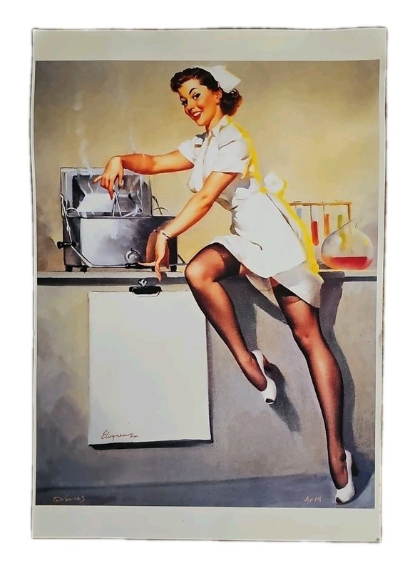 Gil Elvgren Nurse Pin-Up Art Print AP Vancas Vanguard Authenticated 1990s