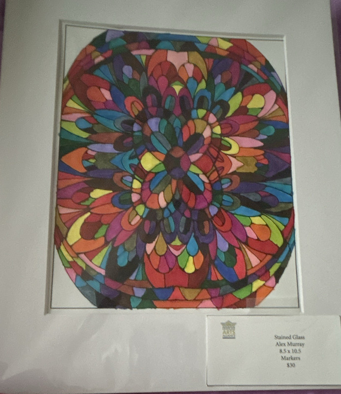 Alex Murray Stained Glass Matted Art Print, Markers on Paper, 8.5×10.5 in