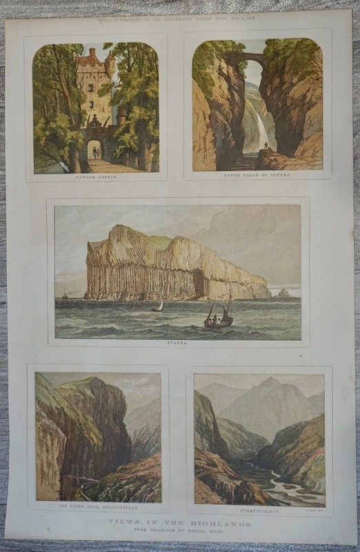 Vintage Print, Views in the Highlands, 1876, 26.5 x 39.4 cm. We Sell Guaranteed