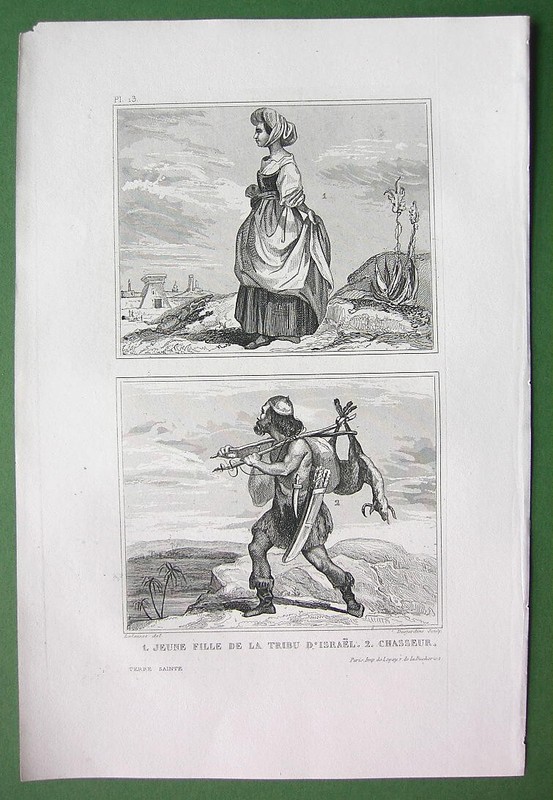JEWISH PEOPLE Costume Women Mordechai Hunters Soldier - 3x 1859 Antique Prints gallery