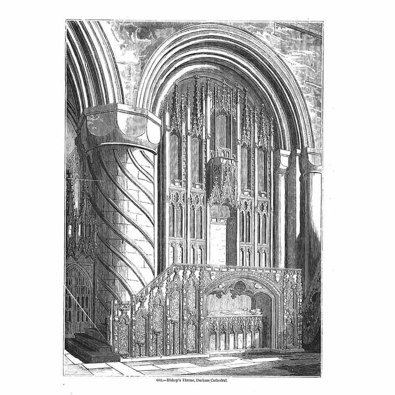 DURHAM CATHEDRAL Bishop’s Throne – Antique Print c1870