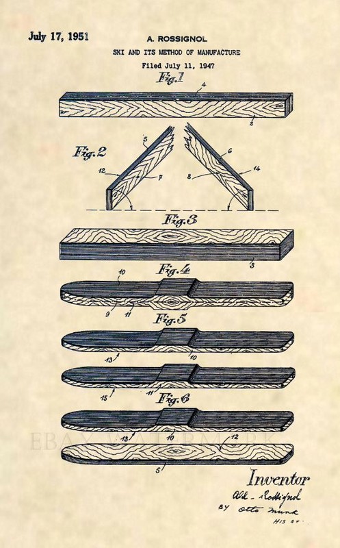 Official FIRST Rossignol Ski US Patent Art Print – Vintage Antique Skis 438