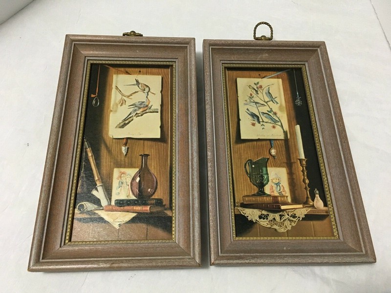 Vintage Pair of Franklin Framed 12″ x 7″ Bureau wall Art 3D