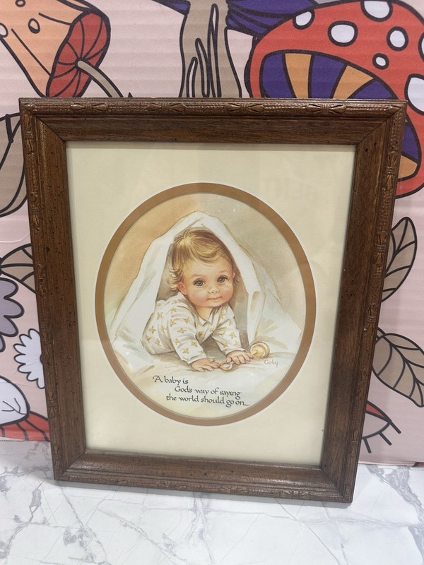 Framed Coby Print, «A Baby Is God’s Way Of Saying The World Must Go On», Vintage