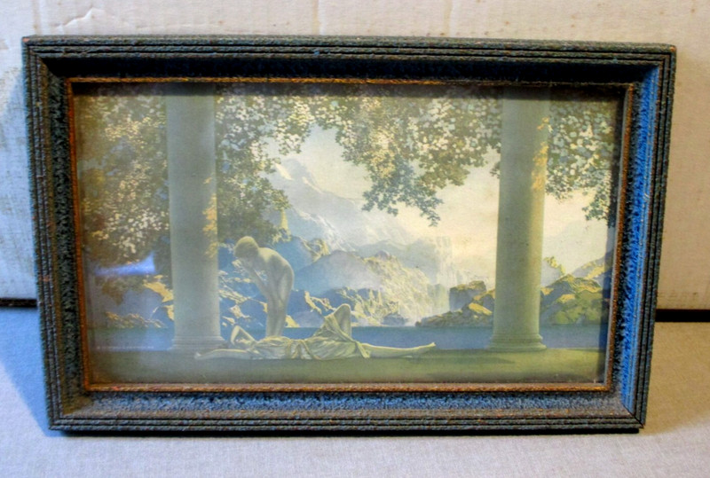 1920’S MAXFIELD PARRISH- DAYBREAK ART PRINT- HOUSE OF ART- ORG FRAME & LABEL-11″