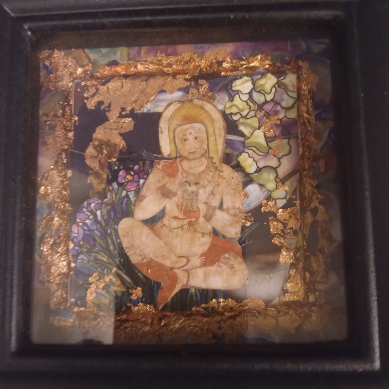 2 Small Buddha Art Pictures In Black Shadow Box Frames 6"x6" Copper Multicolored gallery