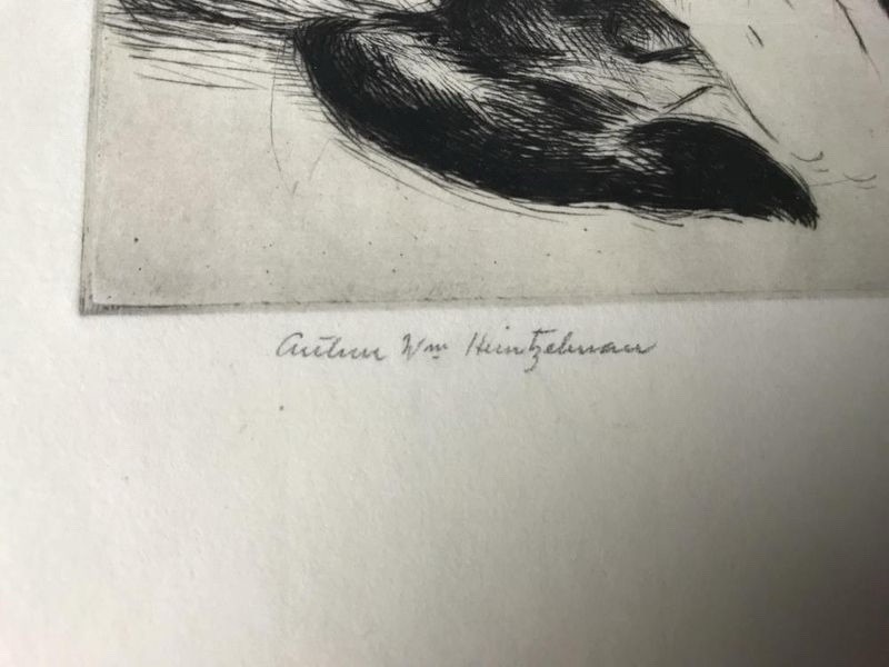 Arthur Heintzelman. “Boy and Cat” Drypoint Signed LE etching on laid paper. gallery