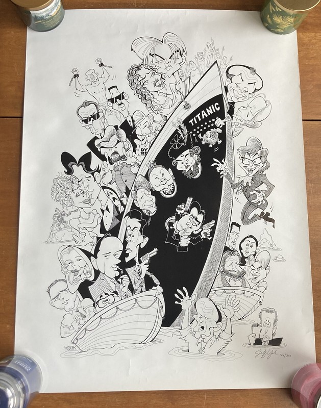 John York Hand Drawn MovieCharactures 23” x 31” Picture #44/300 Signed by Artist