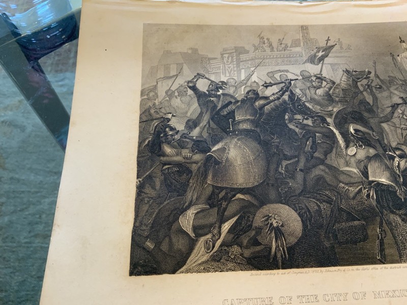 Antique Capture of the City of Mexico by Cortez Steel Engraving Victorian Print gallery