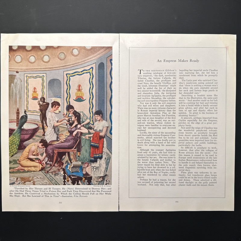 Vintage 1946 Roman Empress Beauty Peacock Color Art Print Page gallery