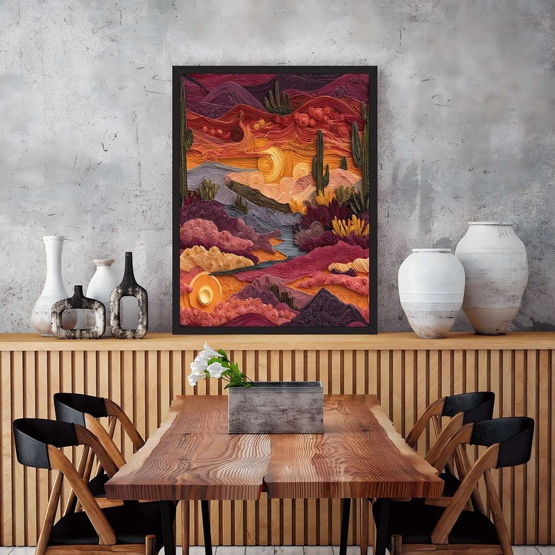 Desert Sunset Quilling Framed Canvas Print Wall Art gallery