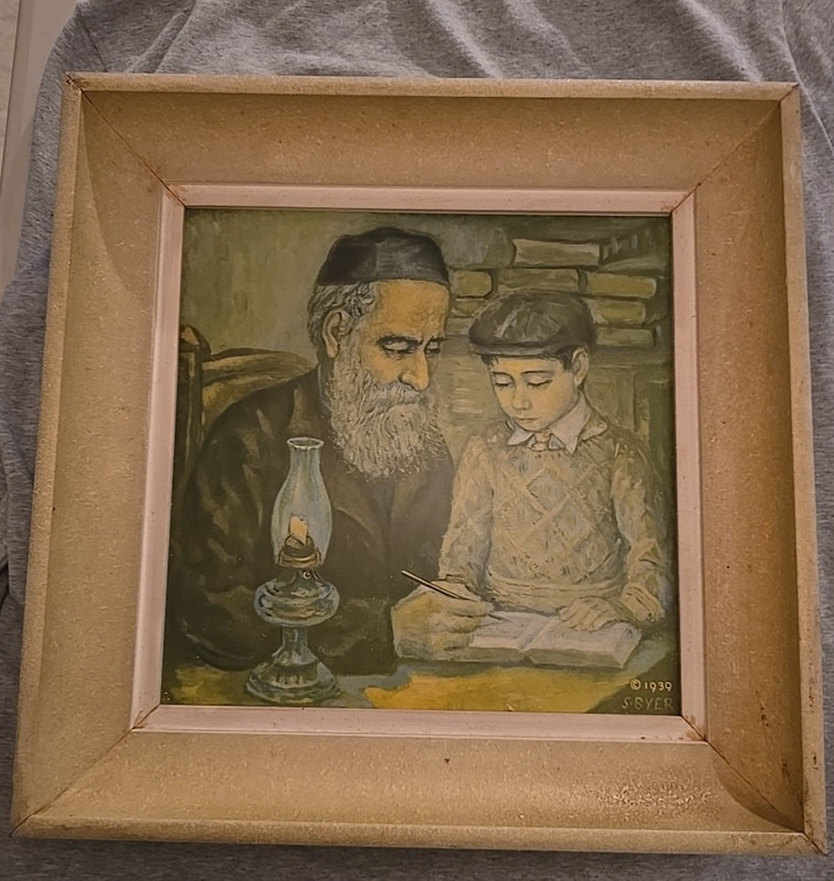 Vintage Samuel Byer “Teaching” Print Jewish Artist Judaica, Framed Hebrew.