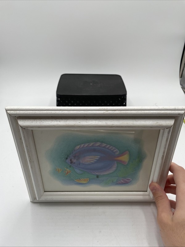 Vintage 90s Signed SW Tropical Fish Framed Art Print Caribbean Beach Decor gallery