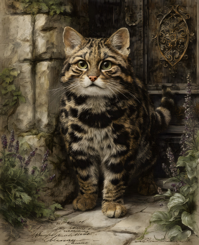 8x10 Tabby Cat in Stone Garden Doorway Art Print - 782744064