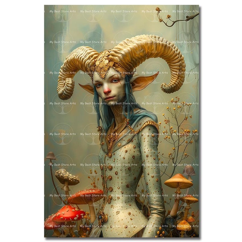 Horned Woman Art Print, Surreal Fantasy Wall Decor