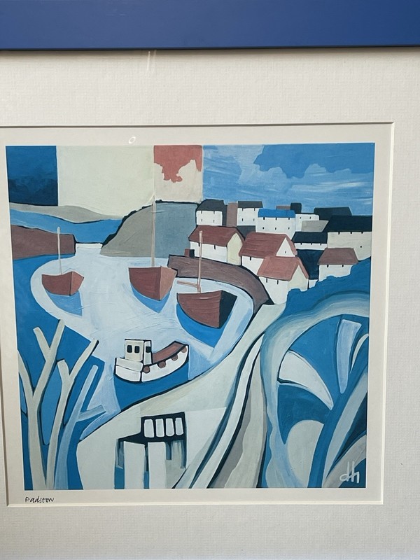 Vintage Padstow Abstract Painting in Large Double Frame 40 x 40 cm gallery