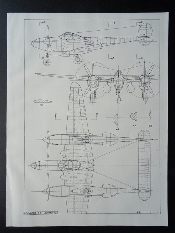 WW2 USA AMERICA Aircraft LOCKHEED P-38J & F-5 LIGHTNING Scale Design Plan c1944 gallery
