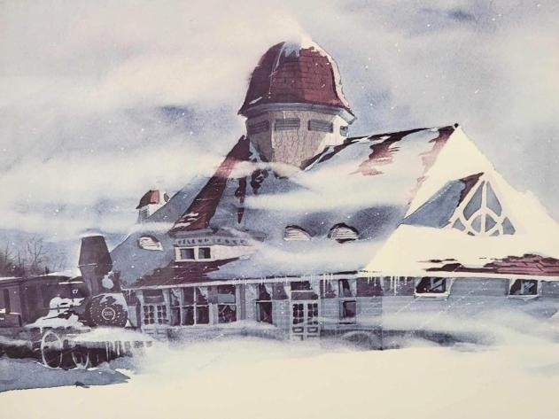 Dave Riebe Winter Winds Art Print Locomotive Train Station Snow Signed Numbered gallery