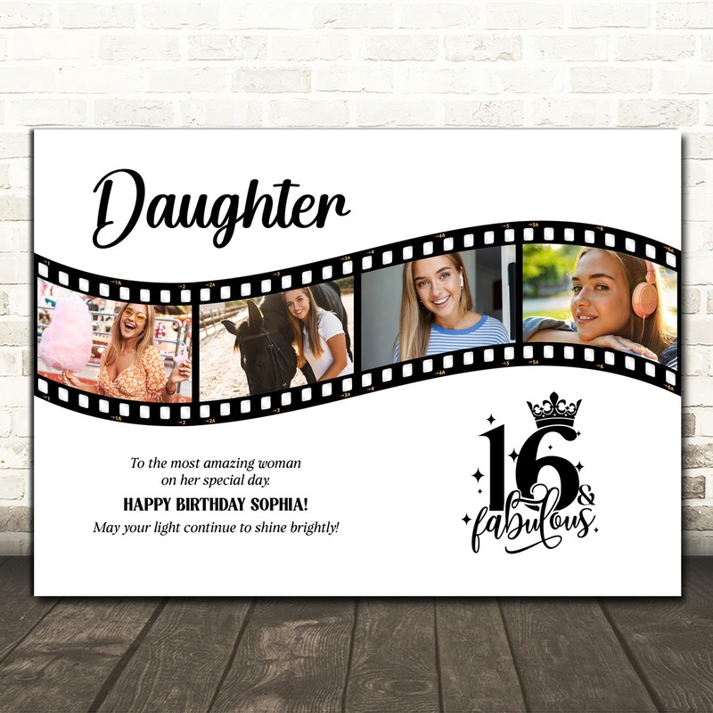 Photo Collage 16th Birthday Gift For Daughter 4-Photo Film Reel Print Or Canvas